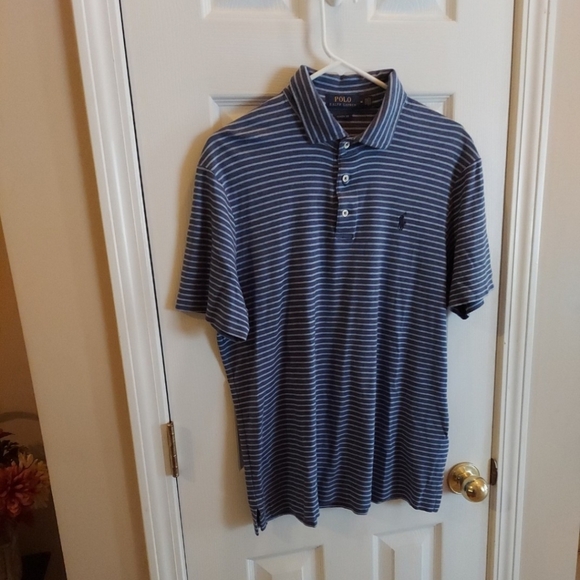 Polo Ralph Lauren Other - Polo Ralph Lauren Classic Fit Open Sleeve Blue Striped Polo Shirt Blue MED EUC!